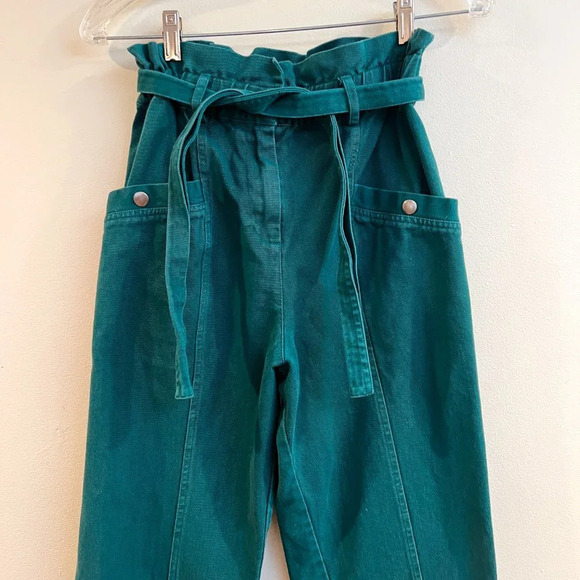 Sea New York Teal Green Colorful Designer Paperbag Denim Straight Leg Pants 2 - Picture 7 of 12